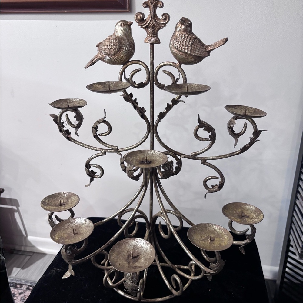 Antique Gold Candle Holder with Bird Accents